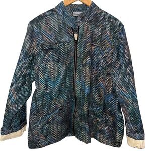 Chico's Metallic Snake Print Zipper Jacket Womens Size 3